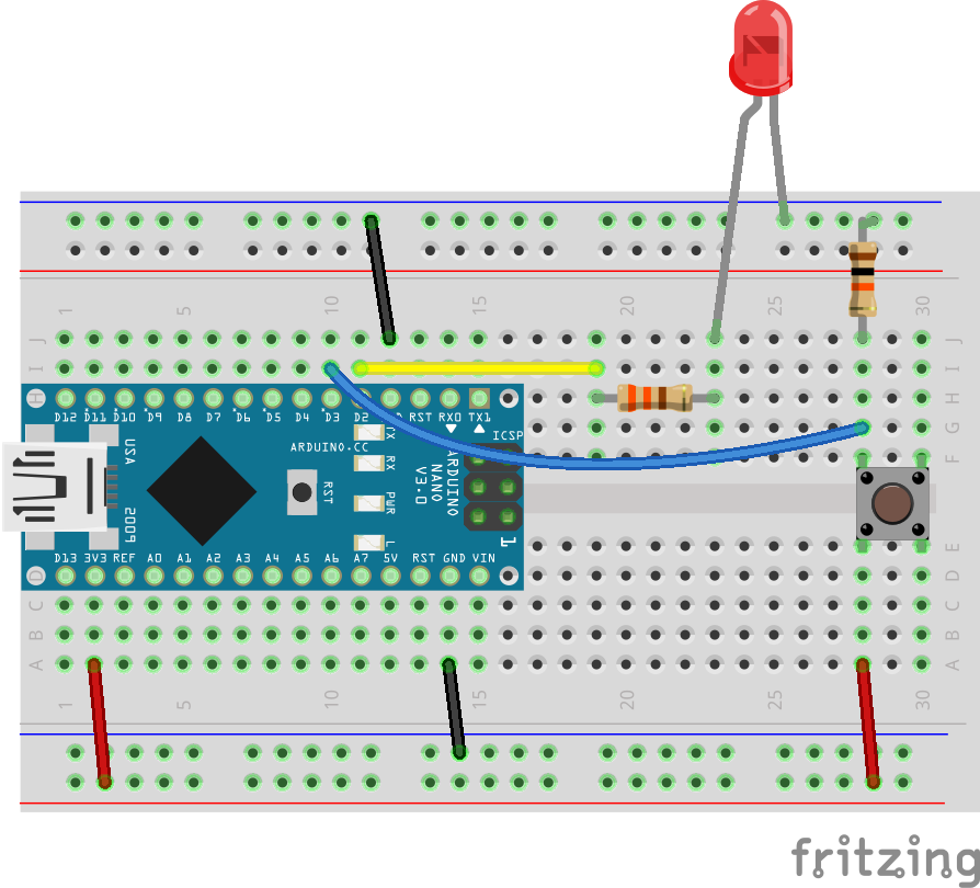 LED Switch and Arduino on a breaboard