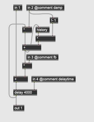 Freeverb comb filter subpatcher